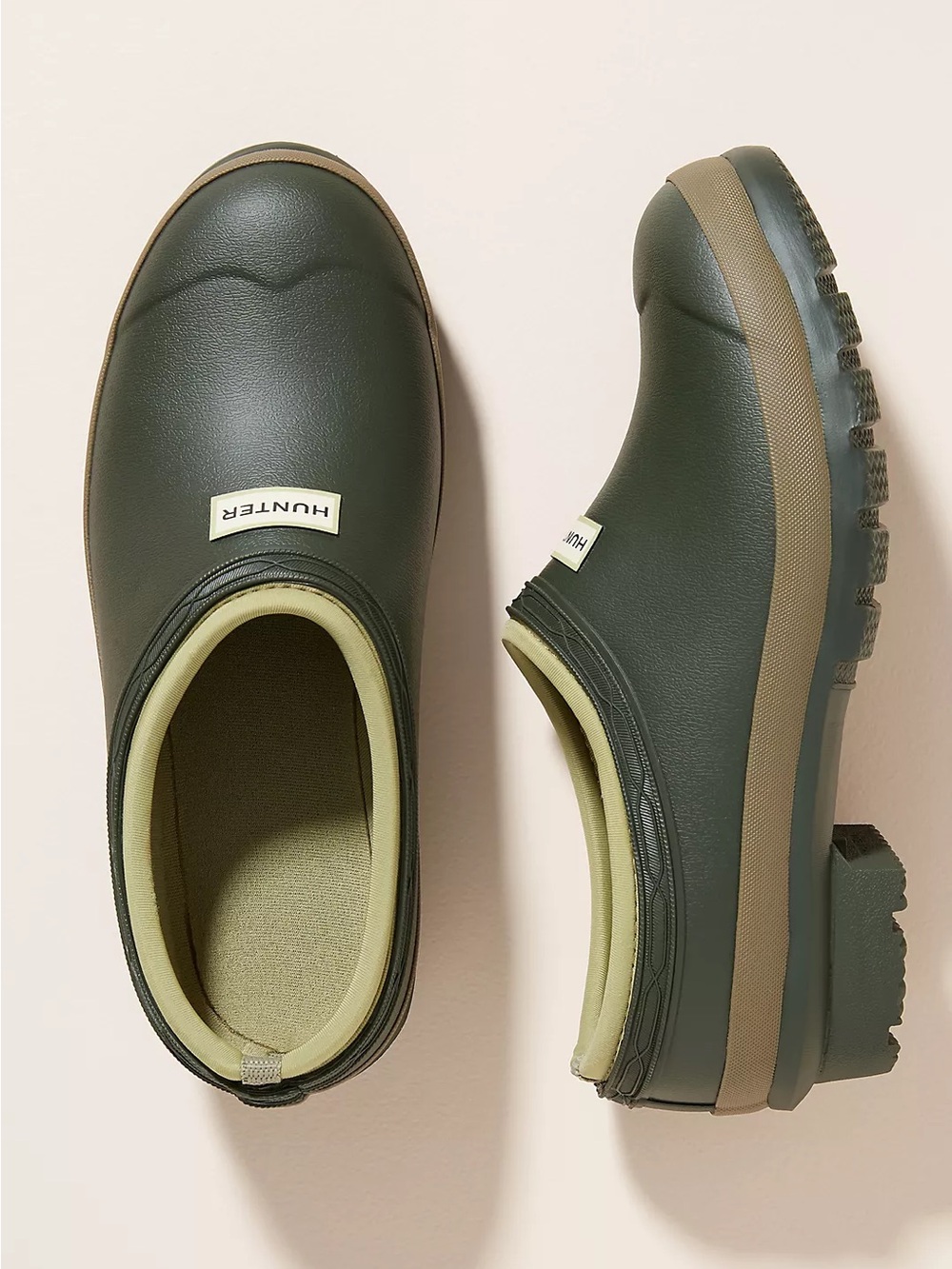 Hunter Gardner Olive Green Slip On Waterproof Clogs